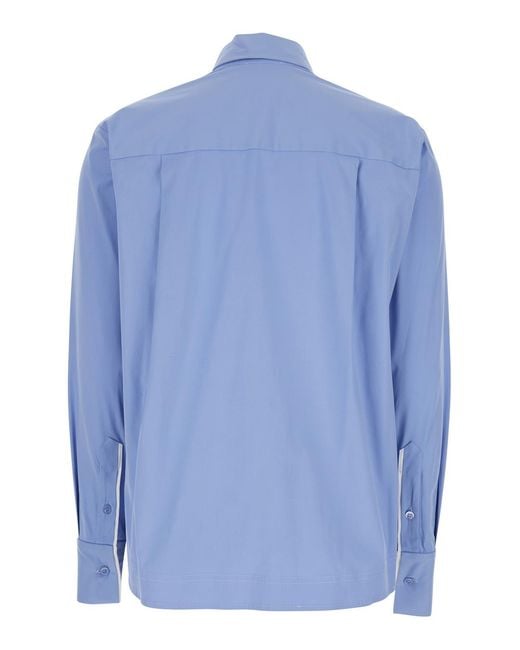 Semicouture Blue Stretch Cotton Classic Collar Shirt For Light Elastane And Blouses