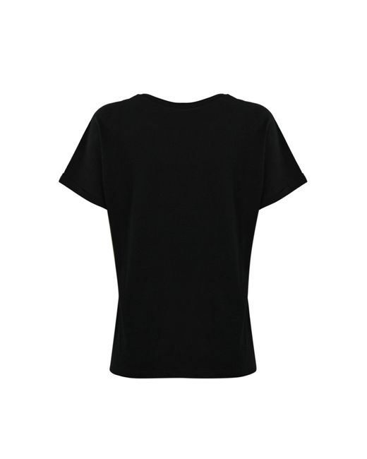 Twin Set Black T-Shirt With Label And Rhinestones