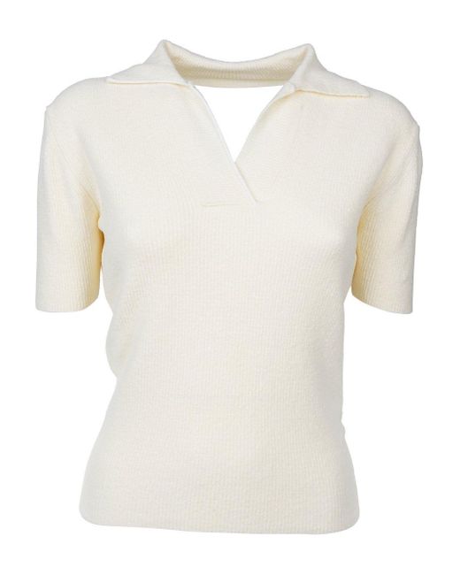 Jacquemus White Spread-collar Knitted Top