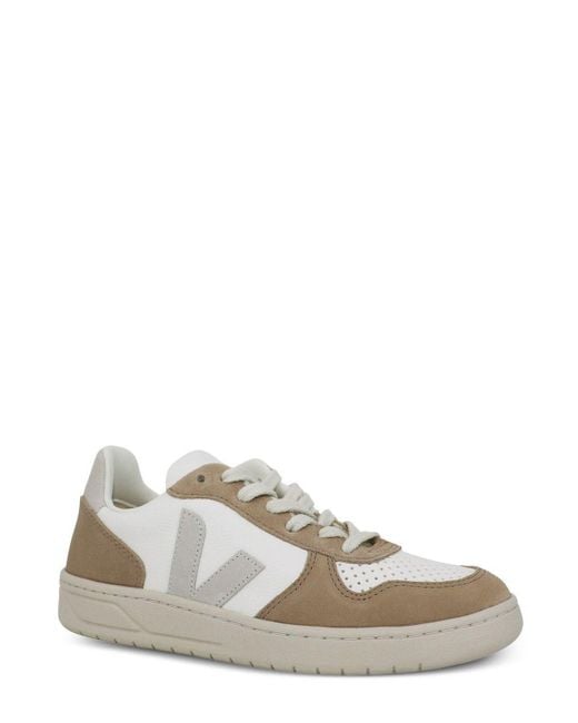 Veja White V-10 Panelled Low-Top Sneakers
