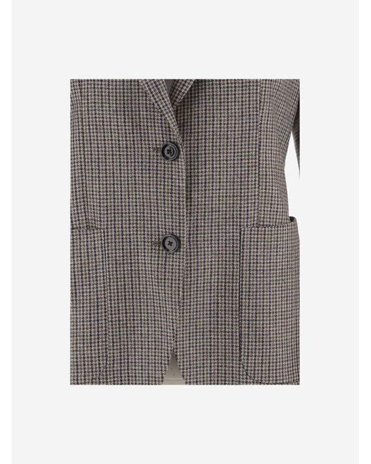 Lardini Gray Wool And Cotton Checked Jacket
