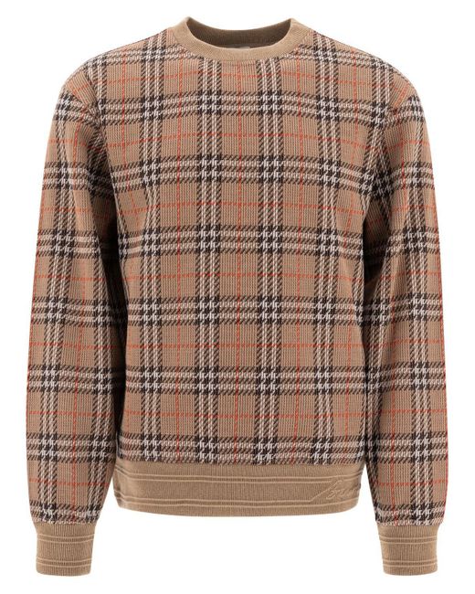 Burberry Brown Vintage Check Crewneck Jumper for men