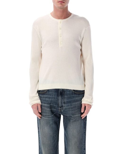 Our Legacy Blue Fine Henley Cotton Crepe Sweater for men