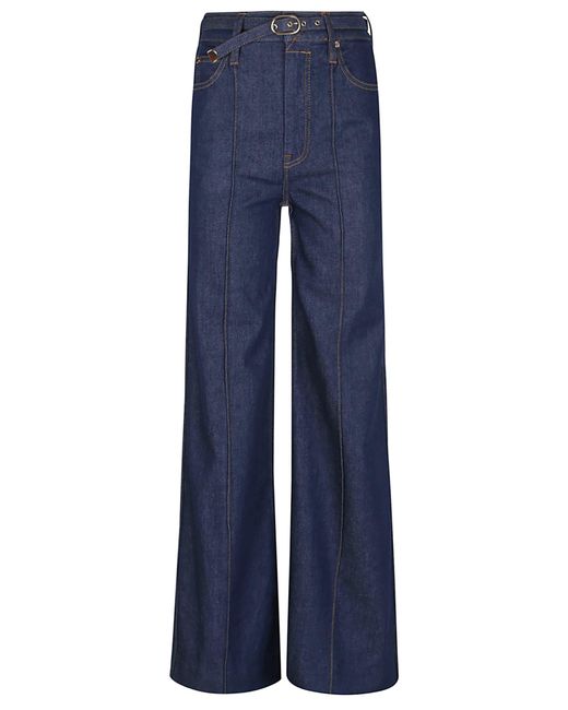 Zimmermann Blue High-Waisted Wide Leg Jeans With Removable Belt