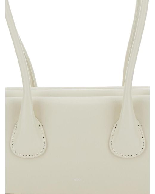 OSOI White Boat Wide Mini Shoulder Bag With Round Handles And Logo Lettering On The Front