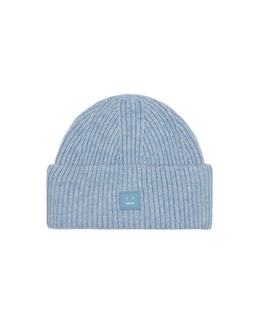 Acne Blue Face Logo Patch Rib-knit Beanie for men