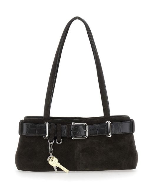 OSOI Black Brocle Shoulder Bag With Belt And Pendant Key Details
