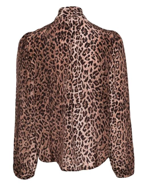 Rixo Brown Moss Leopard-print Blouse