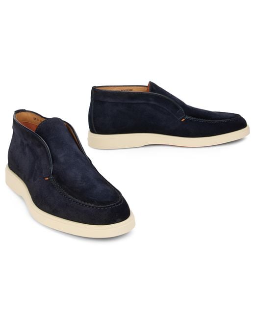 Santoni Blue Suede Slip-On Loafers Calfskin for men