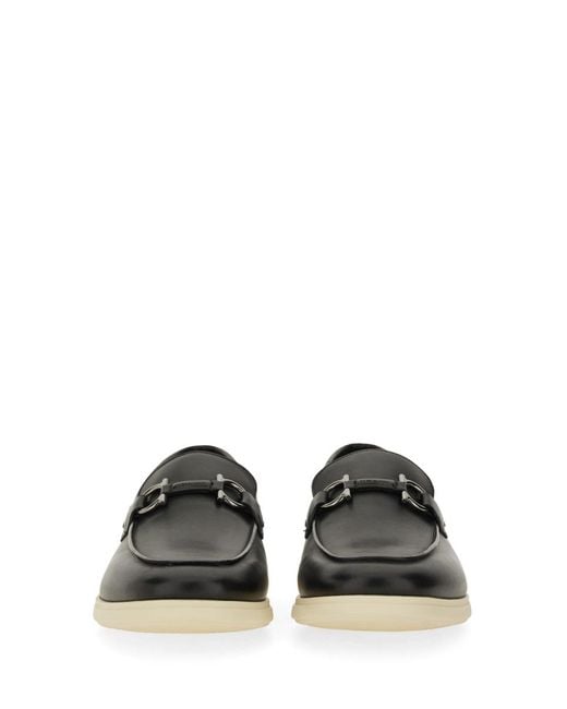 Ferragamo Black Moccasin Gancini Calf Leather Loafers for men