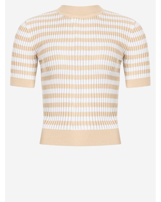Patou Natural Cotton Sweater With Striped Pattern