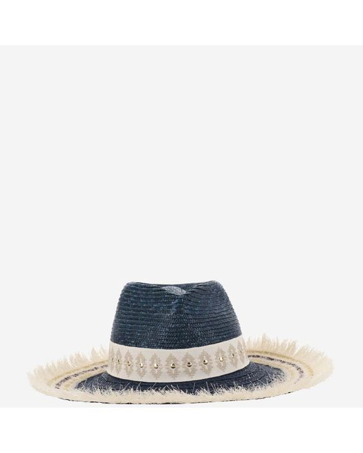 Ferruccio Vecchi Blue Straw And Viscose Blend Hat With Embroidery