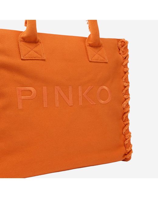 Pinko Orange Cotton Shopper Bag Handbags