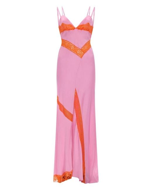 MSGM Pink Lace-Trim Dress Acetate
