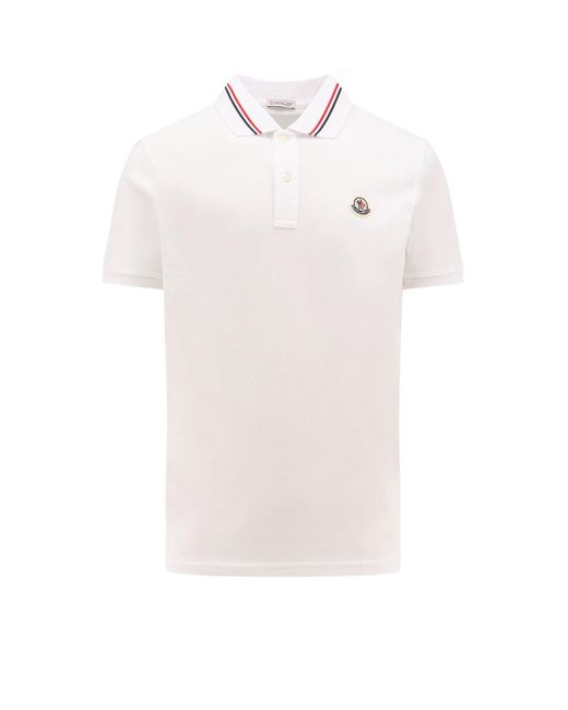 Moncler White Logo Patch Short-Sleeved Polo Shirt for men