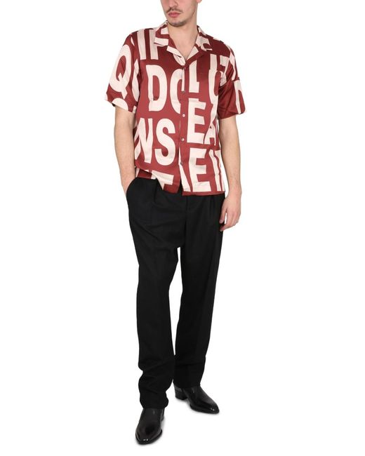 Dries Van Noten Red Carlton Shirt With Bowling Collar Viscose for men