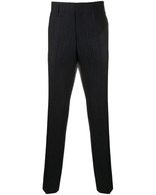 Ferragamo Black Pinstriped Straight-Leg Trousers for men