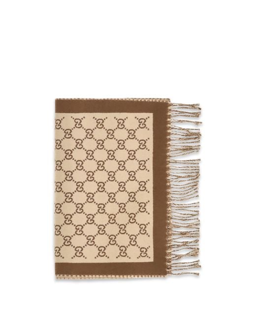 Gucci Natural Gg All-Over Wool Scarf Merino Ovis Aries
