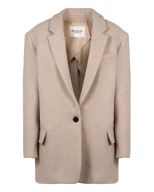 Isabel Marant Natural Wool Single-Breasted Blazer Blazers
