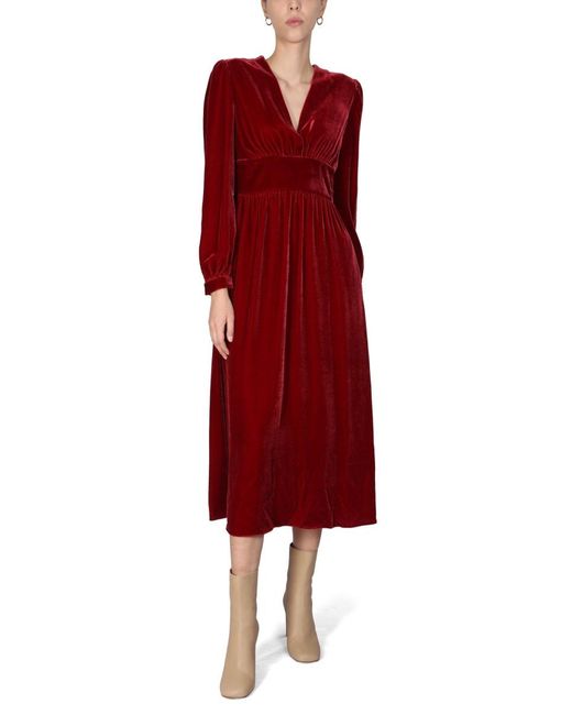 Boutique Moschino Red Panné Velvet Dress