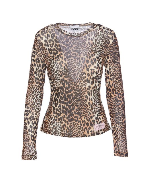 Ganni Brown Leopard Print T-Shirt