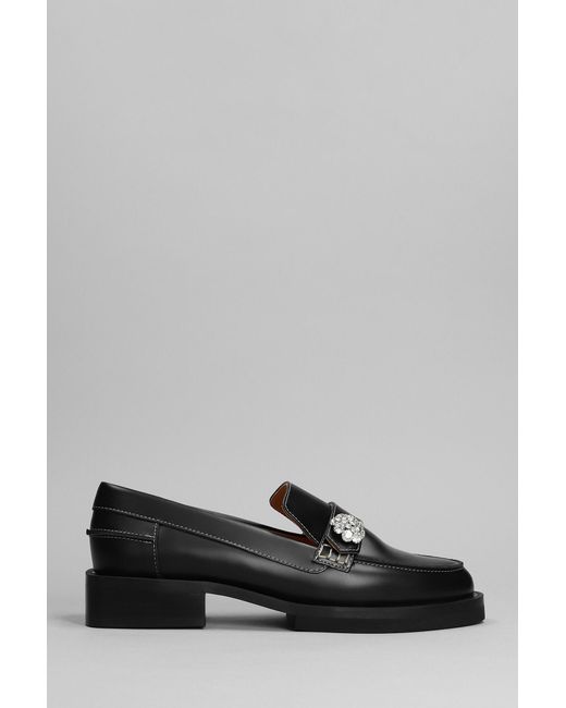 Ganni Gray Loafers In Black Leather