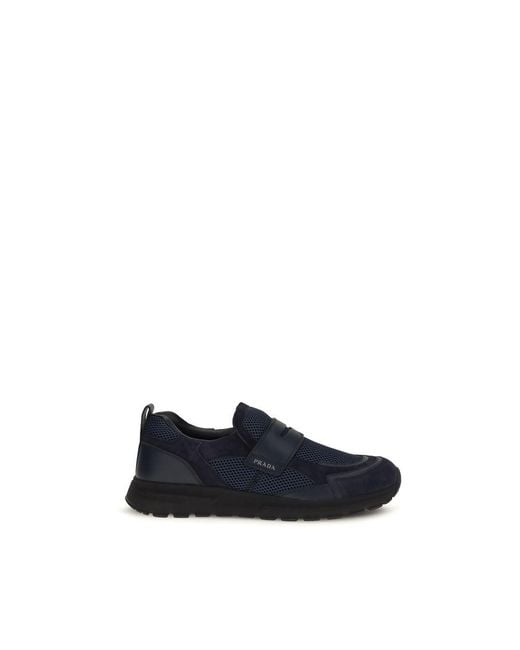 Prada Blue Calf Leather Bos Taurus Athletic Sneakers for men