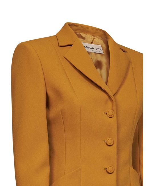 Blanca Vita Orange Crêpe Jacket Gregis Ochre Polyester