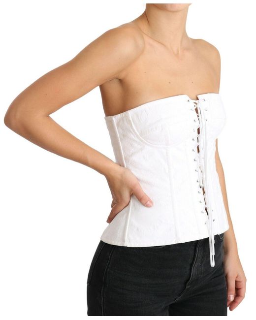 Dolce & Gabbana White Dolce Gabbana Palermo Bustier Cotton Top Corset