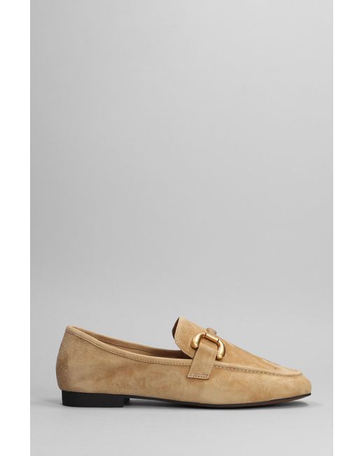 Bibi Lou Gray Loafers In Camel Suede
