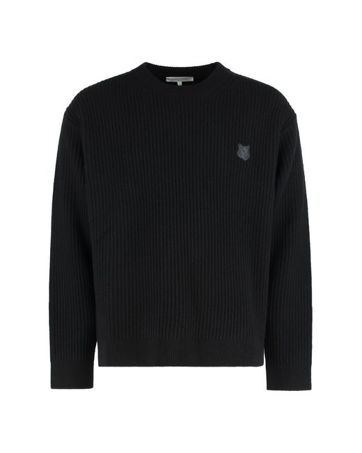Maison Kitsuné Black Ribbed Wool Sweater Sweatshirts for men