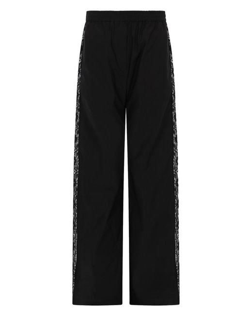 MSGM Black Straight Trousers With Lace Details Cotton