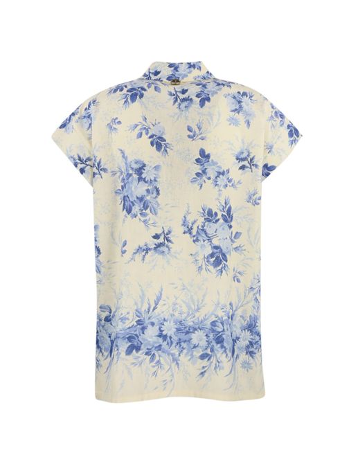 Twin Set Blue Floral Print Linen Blend Shirt