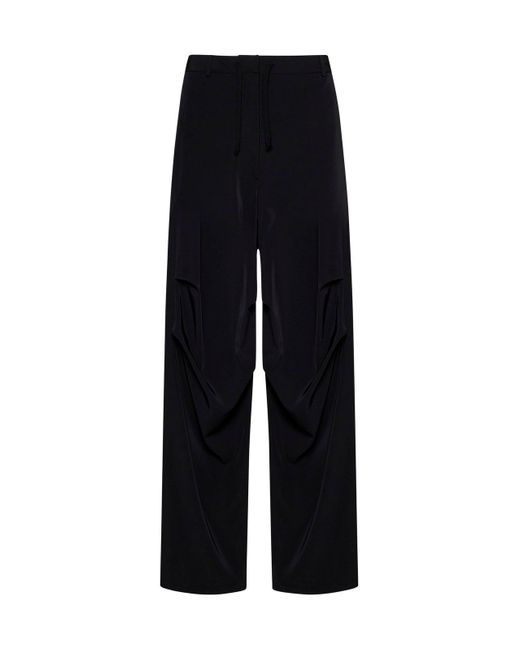 MM6 by Maison Martin Margiela Black Gather Detailed Twill Wide Leg Trousers for men