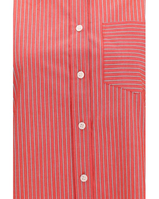 Ganni Pink Striped Cotton Shirt With Balloon Sleeves