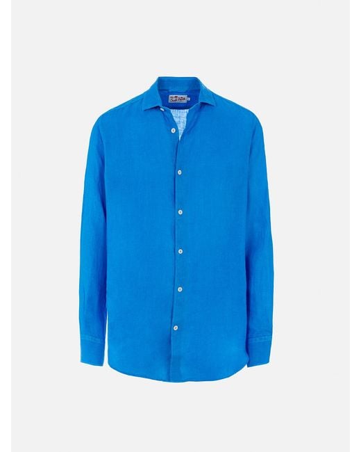 Mc2 Saint Barth Watercolor Bluette Linen Shirt Pamplona for men