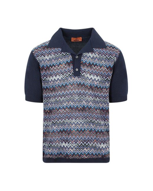 Missoni Blue Zigzag Short-sleeved Polo Shirt for men