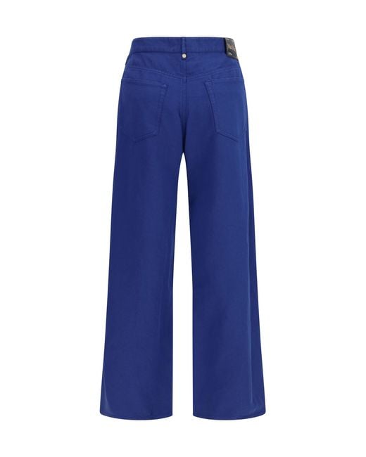 Max Mara Blue Cotton And Linen Pants Cotton