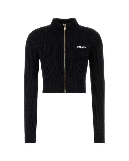 Miu Miu Black Wool Rib Cardigan