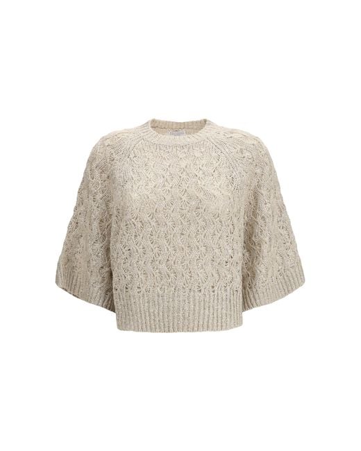 Brunello Cucinelli Natural Sweater Open-Knit Silk Blend