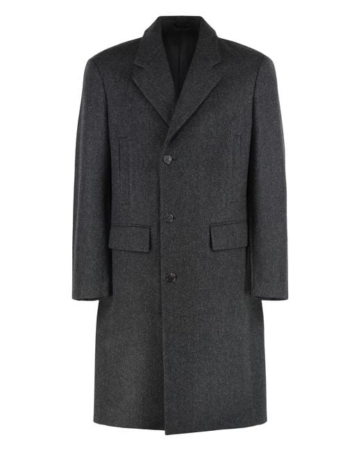 Prada Black Single-Breasted Wool Coat Virgin for men