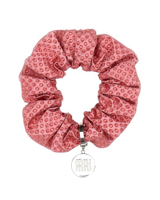 Miu Miu Pink Embellished Satin Scrunchie