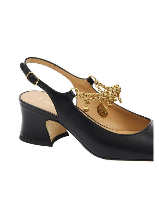 Chloé White Chloã Pumps With Decorative Logo Charm And Wide Heel