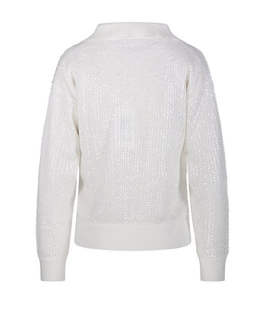 P.A.R.O.S.H. White V-Neck Knitted Sweater