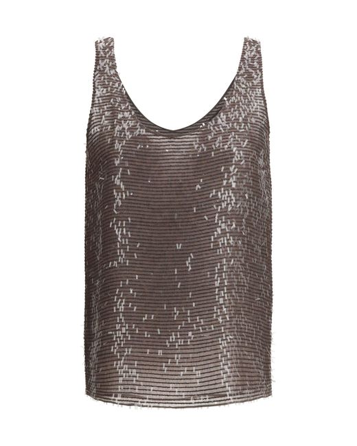Brunello Cucinelli Brown Sleeveless Scoop-Neck Top