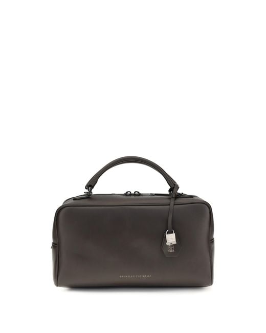 Brunello Cucinelli Black Boston Explorer Handbag Calf Leather Bos Taurus Shoulder Bags