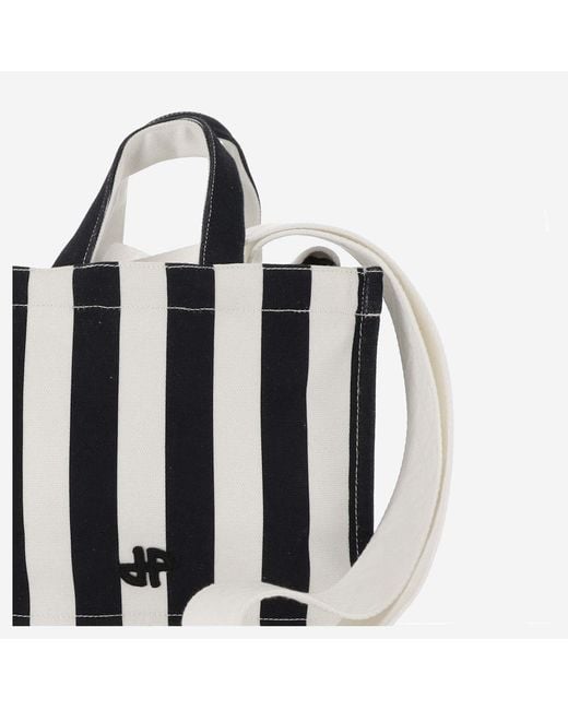 Patou Black Small Cotton Canvas Tote Bag, Shoulder