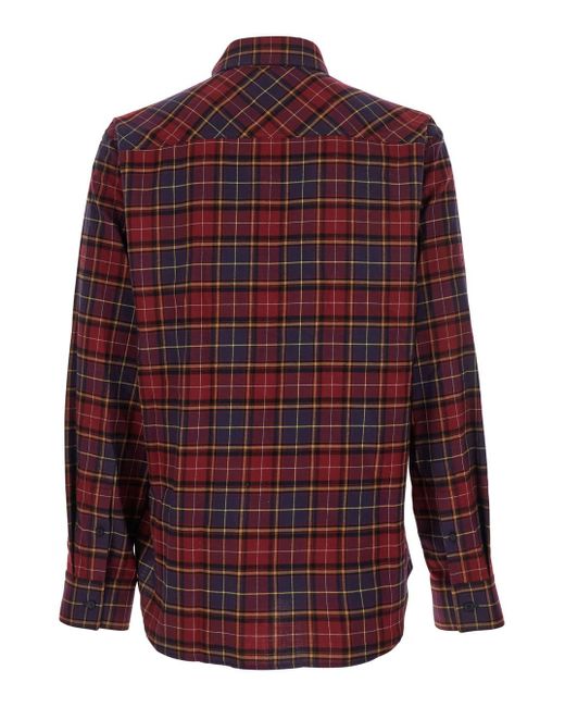 Off-White c/o Virgil Abloh Red Bordeaux Shirt With Maxi Logo Lettering On The Front And All-Over Check Motif for men