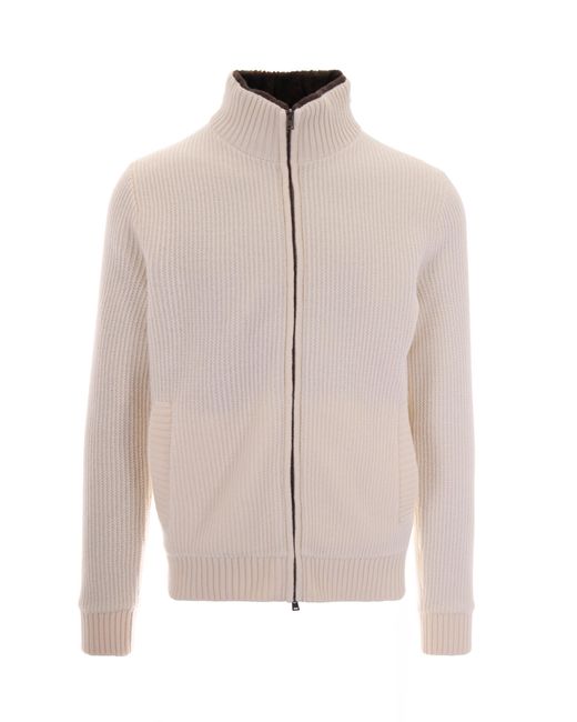 Herno Pink Full Zip Rib-Knit Wool Sweater for men