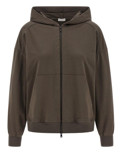 Brunello Cucinelli Gray Cotton Hoodie Clothing